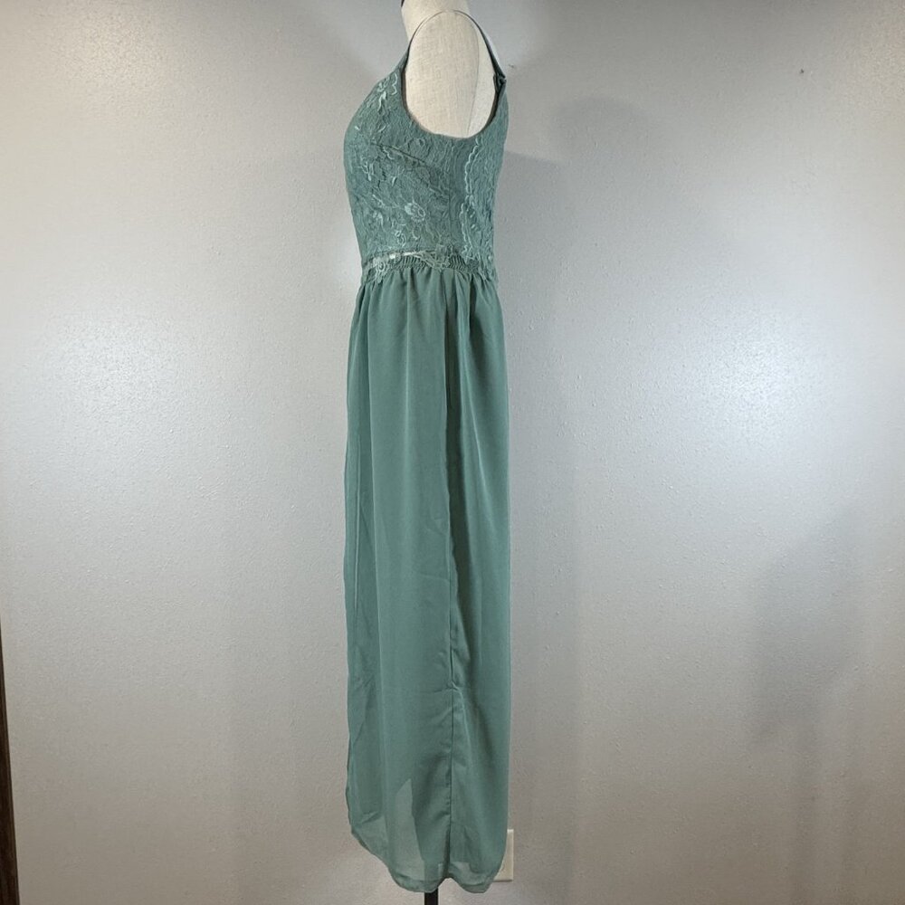 Womens Size 8 Sage Green Floral Lace Chiffon 3 Pc Pant Suit with Jacket Wide Leg - Picture 14 of 16